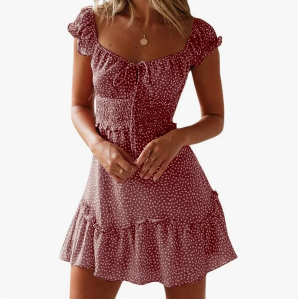 Ruffle Sleeve Sweetheart Neckline Summer Mini Dress. - Picture 1 of 5